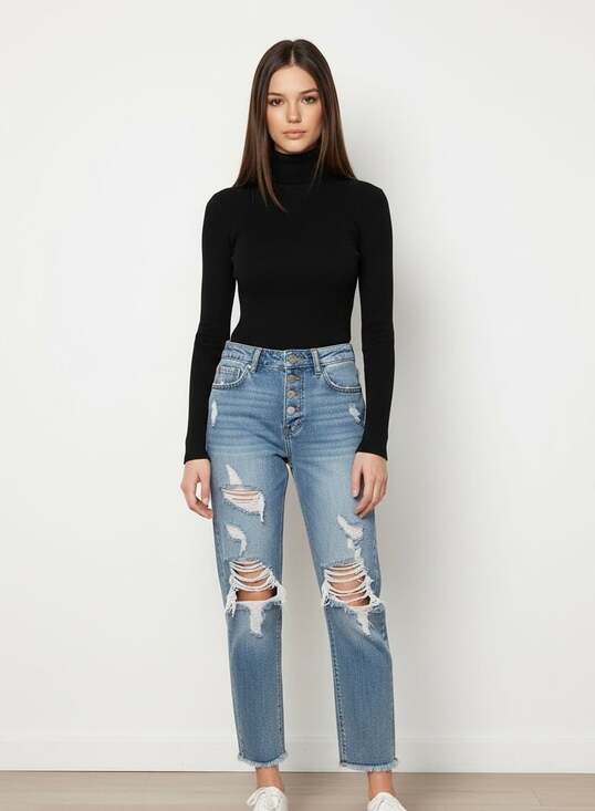 Vanilla Star Denim - Vanilla Star 90s Boyfriend Distressed High Rise Button Fly Jeans Size 1